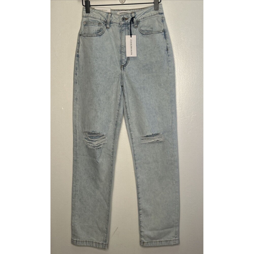 New WeWoreWhat High Rise Curvy Crop Jeans Size 24 Light Wash Busted Knee NWT
